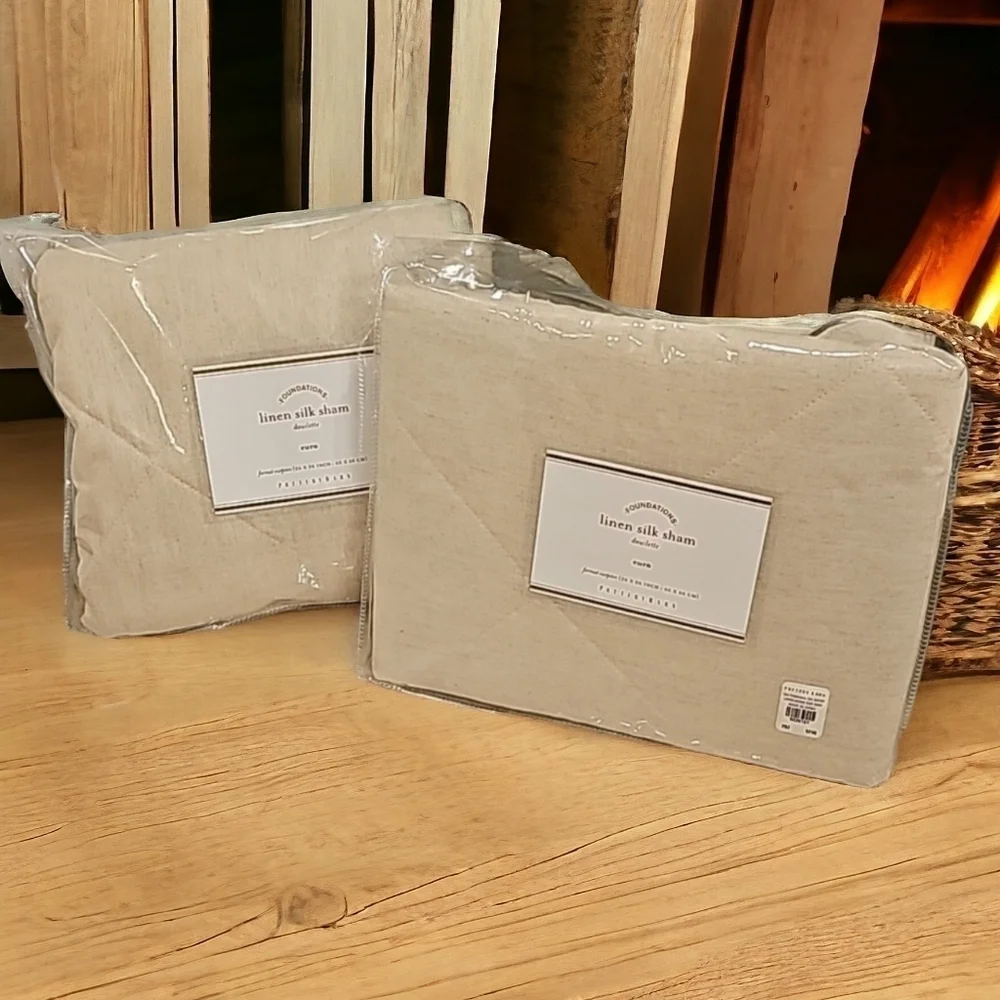 Pottery Barn Wheat & Toupe Linen Silk Blend Euro - Sham Set Of 2
